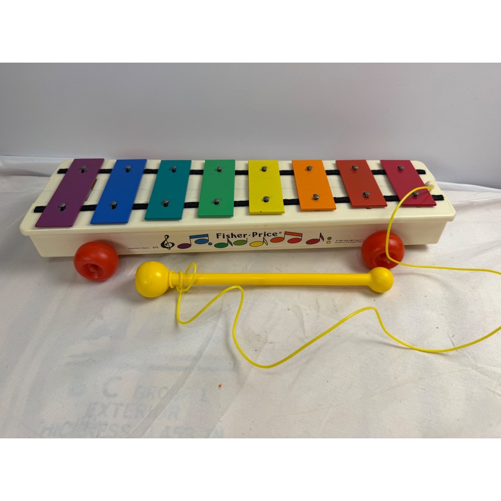 Vintage Fisher Price Pull-a-Tune Xylophone 870 Musical Pull Toy